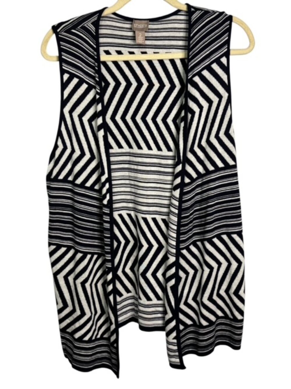 Chico's Vest Women's Large Abstract Chevron Knit Stripes Navy White Chicos 2